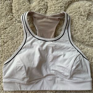 Lululemon Women's White Racer back Sports Bra with black trim, Size 8